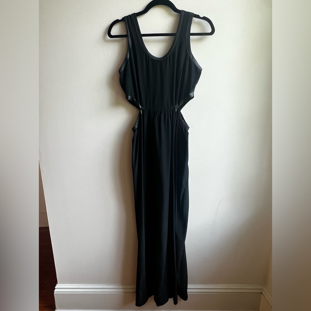 Parker Black Leather Trim Cut Out Maxi Dress Sz S